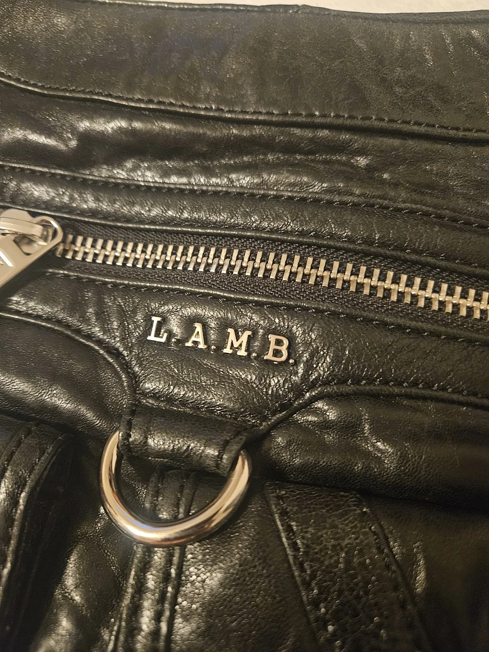 Vintage L.A.M.B. Gwen Stefani Black Leather Multi-Pocket Hobo Bag Y2K